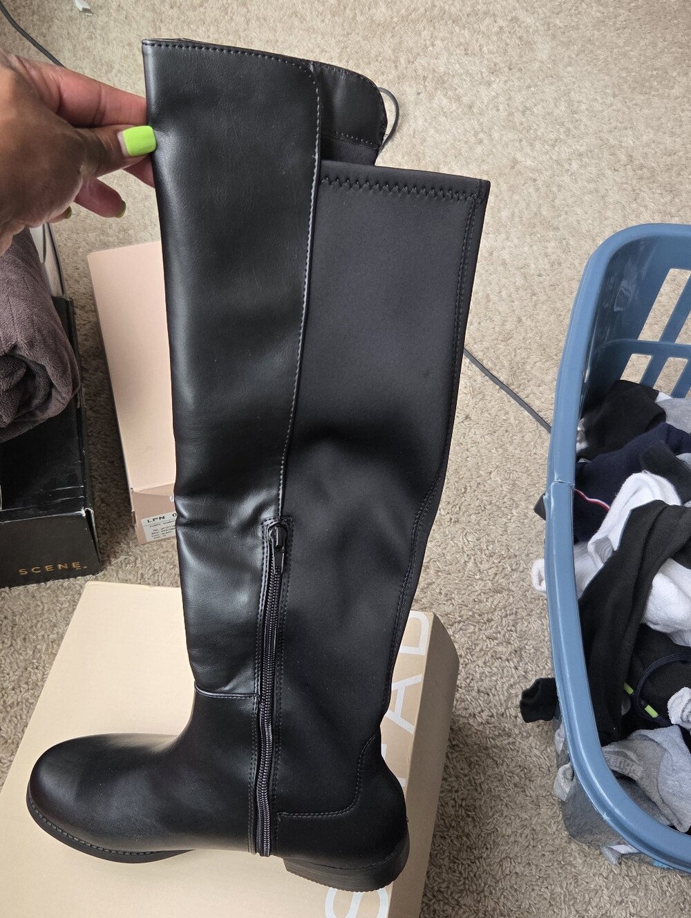 Classic Women's Knee Black Boots - Sleek Leather Look